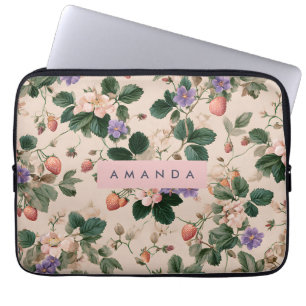 Personalisierte Vintage Erdbeere Botanische Blüte Laptopschutzhülle