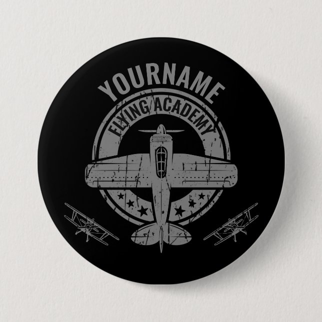 Personalisierte Vintage Flugzeugpilotenakademie Button (Vorderseite)