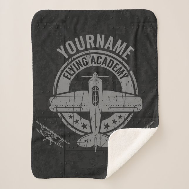 Personalisierte Vintage Flugzeugpilotenakademie Sherpadecke (Vorderseite)