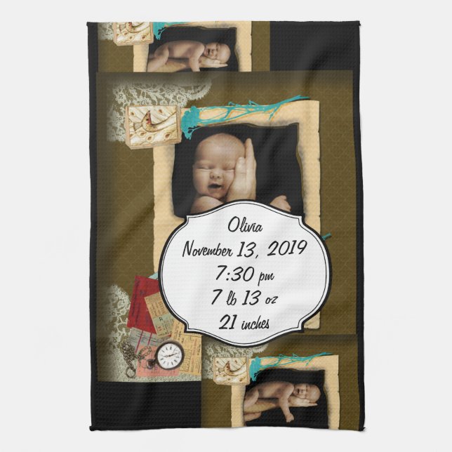 Personalisierte Vintage FotoCollage Geschirrtuch (Vertikal)