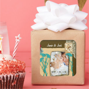 Personalisierte Vintage FotoCollage Quadratischer Aufkleber