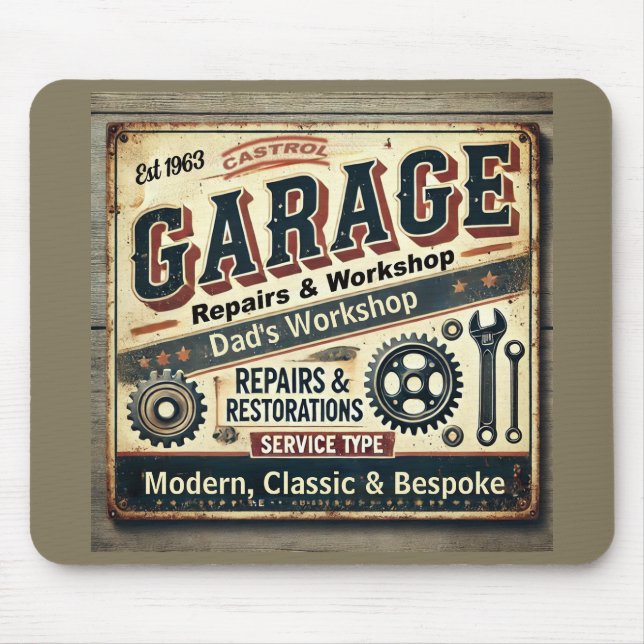 Personalisierte Vintage Garage Mousepad (Vorne)