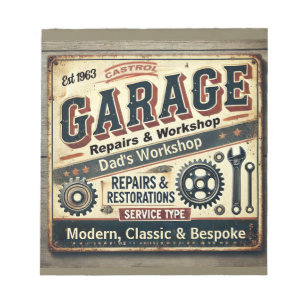 Personalisierte Vintage Garage Notepad Notizblock