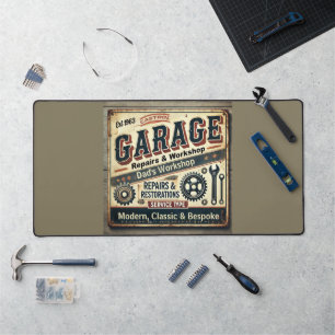 Personalisierte Vintage Garage Schreibtischunterlage
