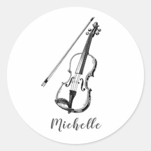 Personalisierte Vintage-Geige musikalisch Runder Aufkleber
