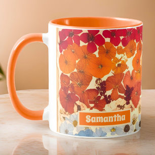 Personalisierte Vintage gepresste Blumen-Ombre Tasse