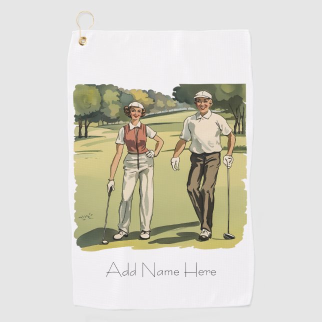Personalisierte Vintage Golfer Golfhandtuch (Vorderseite)
