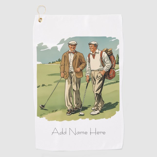 Personalisierte Vintage Golfer Golfhandtuch (Vorderseite)