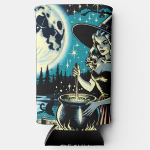 Personalisierte Vintage Halloween-Hexe Selters Dosenkühler