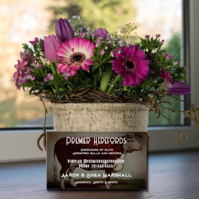 Personalisierte Vintage Hereford Cow Business Card Visitenkarte (Von Creator hochgeladen)