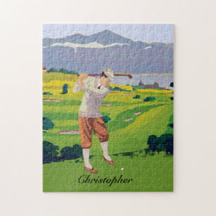 Personalisierte Vintage-Hochland-Golfszene Puzzle