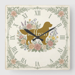 Personalisierte Vintage-Hundeuhr Golden Retriever Quadratische Wanduhr