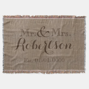 Personalisierte Vintage-Jute-Optik Rustikal/Hochze Decke