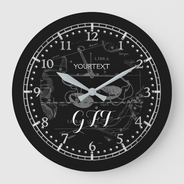 Personalisierte Vintage Libra Konstellation Zodiac Große Wanduhr (Vorderseite)