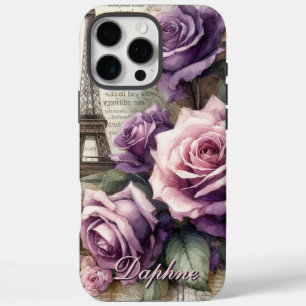 Personalisierte Vintage Lila Rose in Paris iPhone 16 Pro Max Hülle