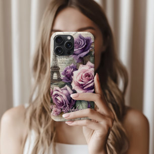 Personalisierte Vintage Lila Rose in Paris iPhone 16 Pro Max Hülle