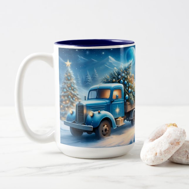 Personalisierte Vintage Lkw Weihnachten Tasse, Ret Zweifarbige Tasse (Mit Donut)