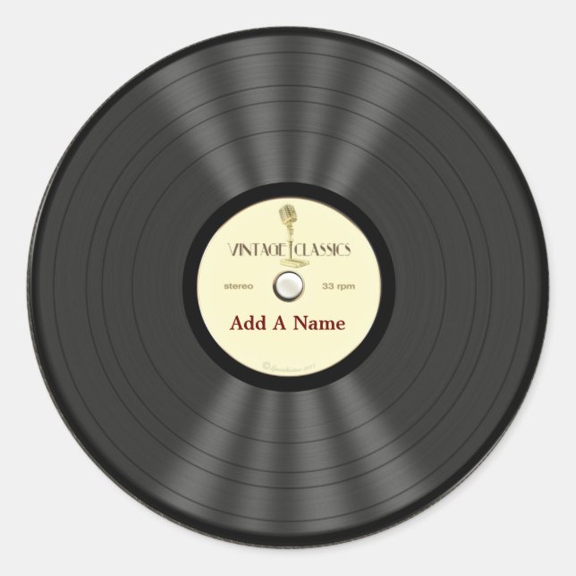 Personalisierte Vintage Mikrofon-Vinylaufzeichnung Runder Aufkleber (Vorderseite)