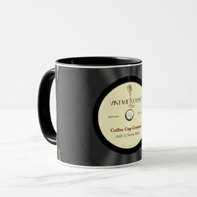 Personalisierte Vintage Mikrofon-Vinylaufzeichnung Tasse (Vorderseite Links)