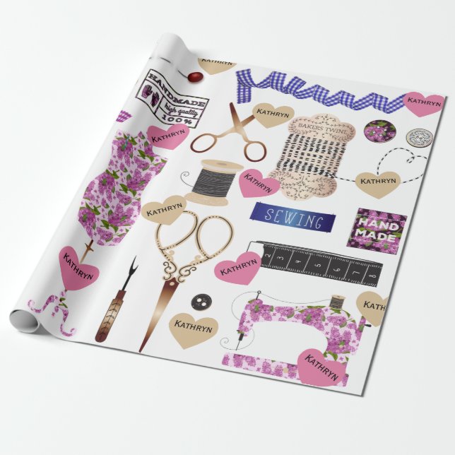 Personalisierte Vintage Nähvielschichtigkeit Geschenkpapier (Ungerollt)