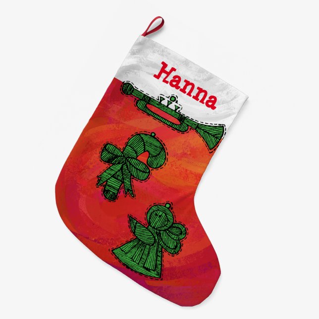 Personalisierte Vintage Ornamente Weihnachten Großer Weihnachtsstrumpf (Vorderansicht (hängend))