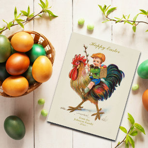 Personalisierte Vintage-Ostersuche Junge Hahn Feiertagspostkarte