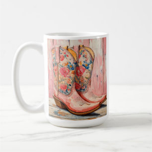 Personalisierte Vintage Pink Cowgirl Stiefel Kaffeetasse