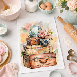 Personalisierte Vintage-Reise-Illustration Geschirrtuch