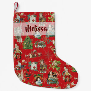 Personalisierte Vintage Retro-Feiertags-Fest-Rot Kleiner Weihnachtsstrumpf