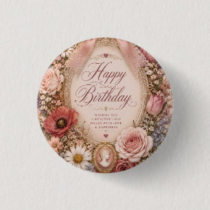 Personalisierte Vintage-Romantik-Geburtstags-Schle Button