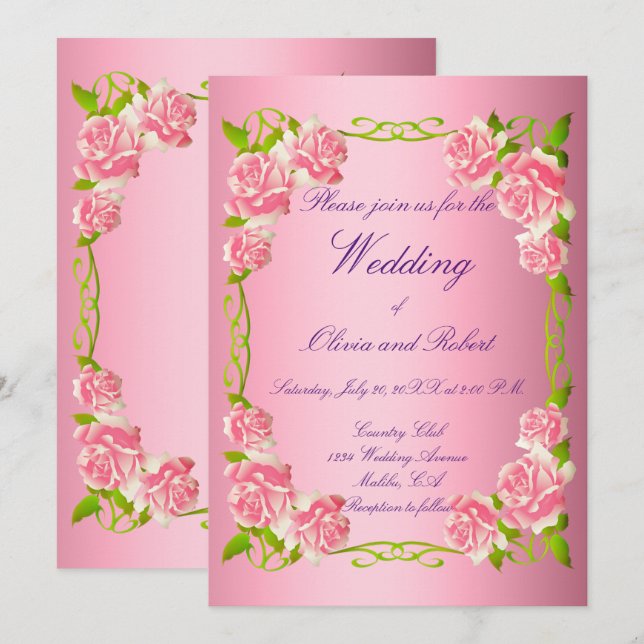 Personalisierte Vintage romantische Rose Einladung (Vorne/Hinten)