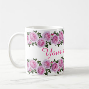 Personalisierte Vintage rosa Pfingstrosen Kaffeetasse