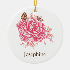 Personalisierte Vintage Rosa Rose Blume Butterf Keramikornament