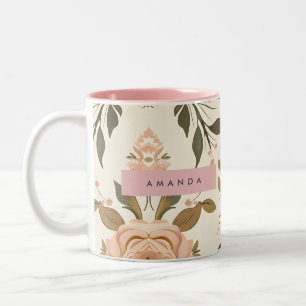 Personalisierte Vintage-Rosafarben-Blume Zweifarbige Tasse