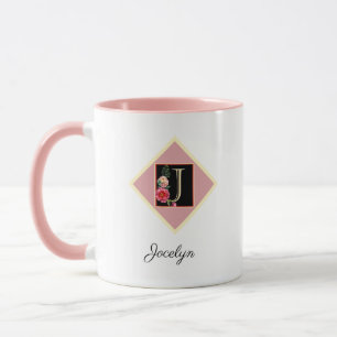 Personalisierte Vintage Rose "J" Tasse