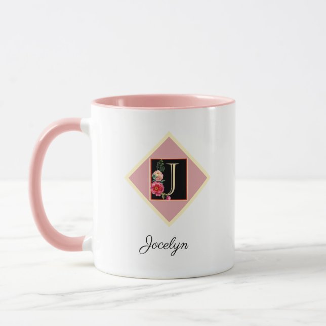 Personalisierte Vintage Rose "J" Tasse (Links)