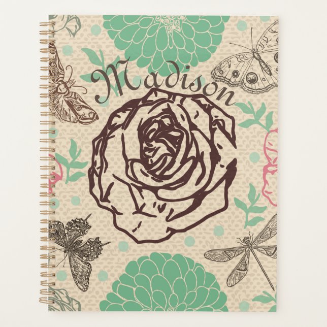 Personalisierte Vintage Rose Planer (Vorderseite)