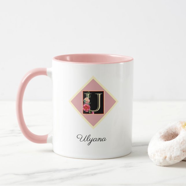 Personalisierte Vintage Rose "U" Tasse (Mit Donut)
