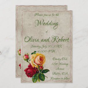 Personalisierte Vintage Rot- und Gelbrosen Einladung