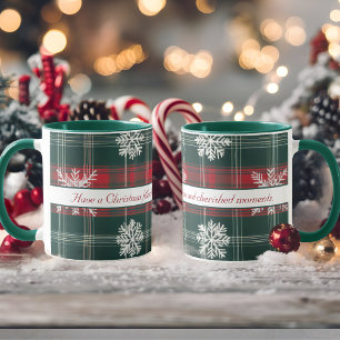 Personalisierte Vintage-Rot- und Grün-Schneeflocke Tasse