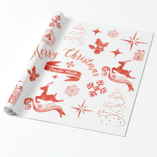 Personalisierte Vintage rotes u. weißes Geschenkpapier