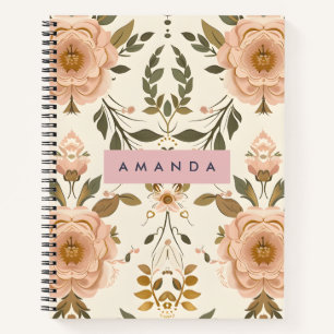 Personalisierte Vintage-Rouge-Blume Notizbuch