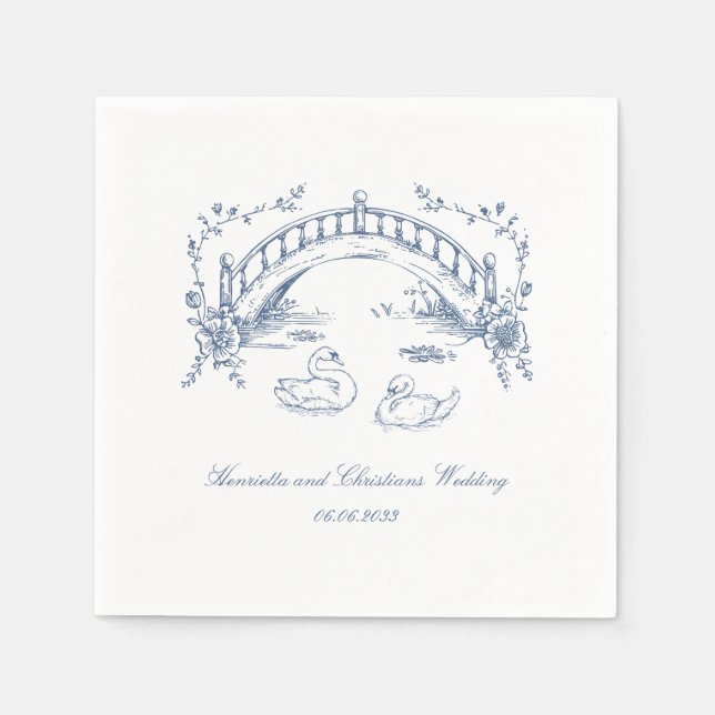 personalisierte vintage rustikale Schwan Romantisc Serviette (Vorderseite)