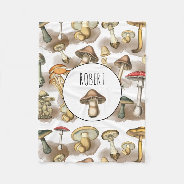 Personalisierte Vintage Rustikale Wald Pilze Fleecedecke (Vorderseite)