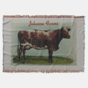 Personalisierte Vintage-Shorthorn-Kuh Decke