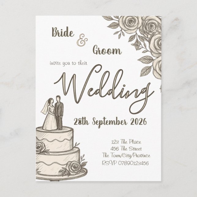 Personalisierte Vintage Sketch Elegante Kalligraph Postkarte (Vorderseite)