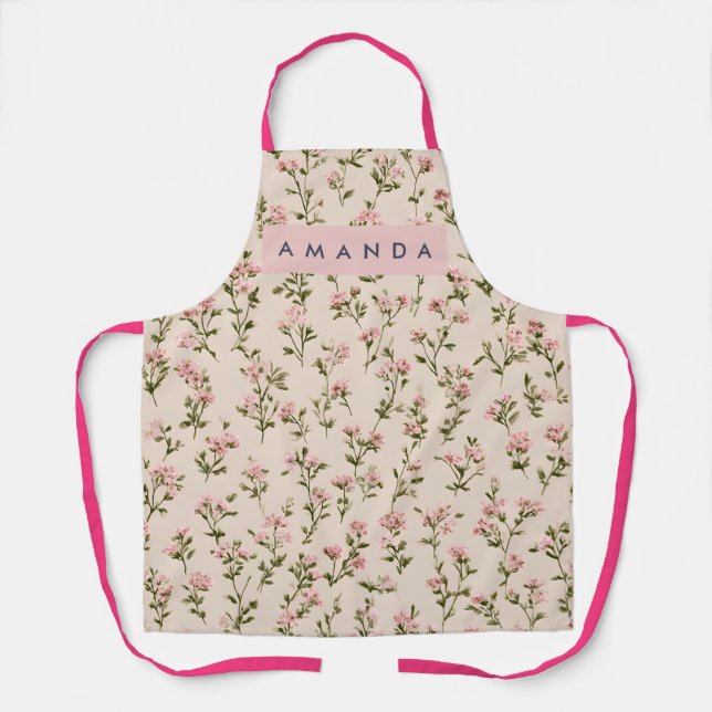 Personalisierte Vintage Soft Blush Wildblume Schürze (Vorderseite)