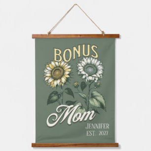 Personalisierte Vintage Sonnenblumen Bonus Mama Wandteppich Mit Holzrahmen