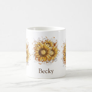 Personalisierte Vintage Sonnenblumen Kaffeetasse