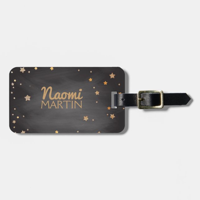 Personalisierte Vintage Tafel-Goldsterne Gepäckanhänger (Vorderseite horizontal)